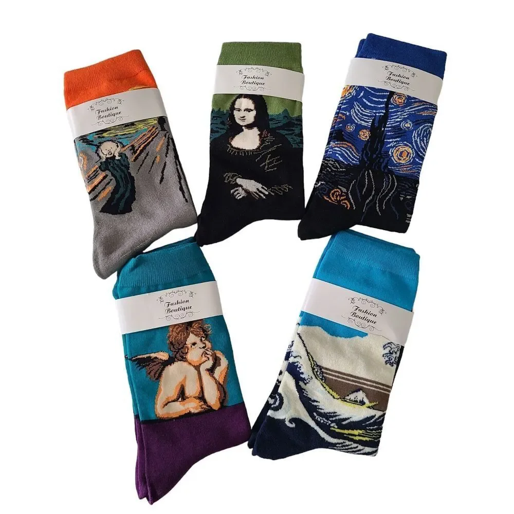 Lot of 5 New Fashion Boutique Unisex Retro Oil Painting Art Crew Socks Men Women